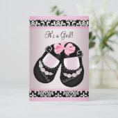 Pink Black Damask Shoes Baby Girl Dusche UAWG Einladung (Stehend Vorderseite)