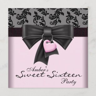 Pink Black Damask Sweet 16 Geburtstagsparty Einladung
