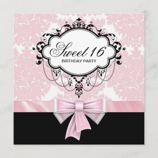 Pink Black Damask Sweet 16 Geburtstagsparty Einladung
