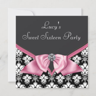 Pink Black Damask Sweet 16 Party Einladung