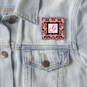 PINK BLACK DAMASK WHITE SQUARE MONOGRAM Fuchsia Button (Beispiel)