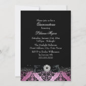 Pink Black Diamond Bow & Damask Quinceanera Einladung (Rückseite)