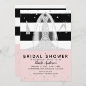 Pink Black Diamond Wedding Dress Brautparty Einladung (Vorne/Hinten)