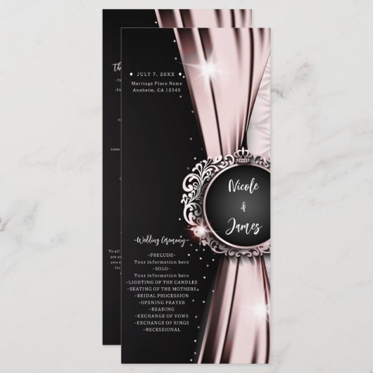 Pink & Black Elegant Hochzeitsprogramm Programm (Vorne/Hinten)