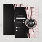 Pink & Black Elegant Luxury Wedding RSVP Einladung (Vorne/Hinten)