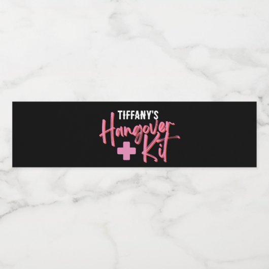 Pink & Black Emergency Hangover Kit Wasserflaschenetikett (Einzelnes Label)