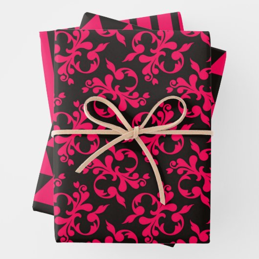 Pink Black Extravagant Geometric Wrapping Paper Se Geschenkpapier Set (Beispiel)