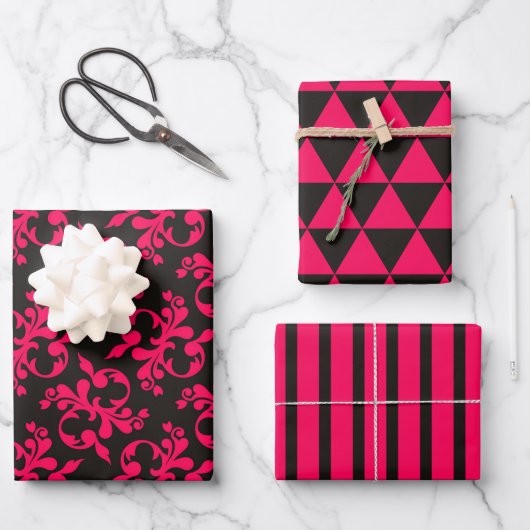 Pink Black Extravagant Geometric Wrapping Paper Se Geschenkpapier Set (Vorderseite)