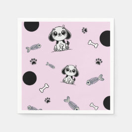 Pink & Black Fish Knochen Welpe Hund Geburtstagspa Serviette