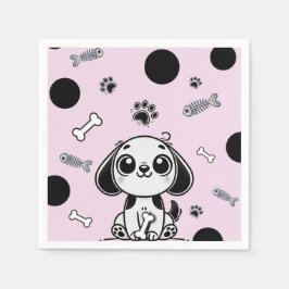 Pink & Black Fish Knochen Welpe Hund Geburtstagspa Serviette