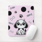 Pink & Black Fish Knochen Welpen Hund Niedlich Off Mousepad (Mit Mouse)
