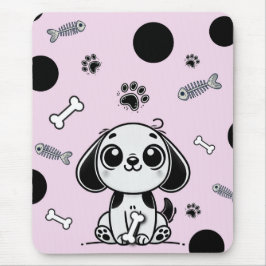 Pink & Black Fish Knochen Welpen Hund Niedlich Off Mousepad
