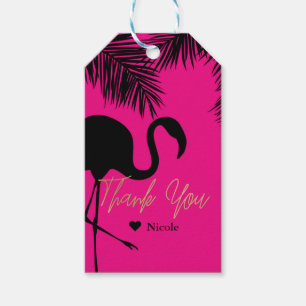 Pink & Black Flamingo & Palm Gastgeschenk kundensp Geschenkanhänger