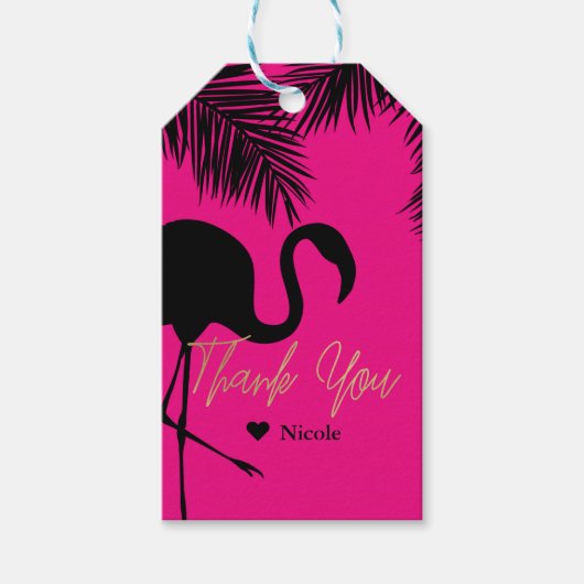 Pink & Black Flamingo & Palm Gastgeschenk kundensp Geschenkanhänger (Vorderseite)
