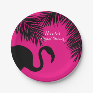 Pink & Black Flamingo & Palm Geburtstagsparty Cust Pappteller