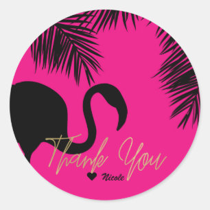 Pink & Black Flamingo & Palm-Tropenparty Runder Aufkleber