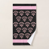 Pink Black Floral Crowns Badhandtuch Set (Handtuch)