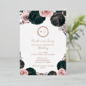 Pink & Black Floral Glam Modernes Hochzeitssemble Folieneinladung (Stehend vorne)