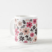 Pink & Black Floral Mug Kaffeetasse (Vorderseite Links)