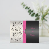Pink Black Floral Save the Date Karte (Stehend Vorderseite)