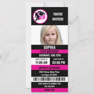 Pink Black Football Ticket Geburtstag Foto Einladung