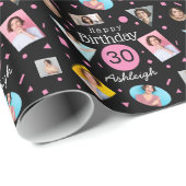 Pink Black Foto Collage 30. Geburtstag Geschenkpapier (Rolleneckpunkt)