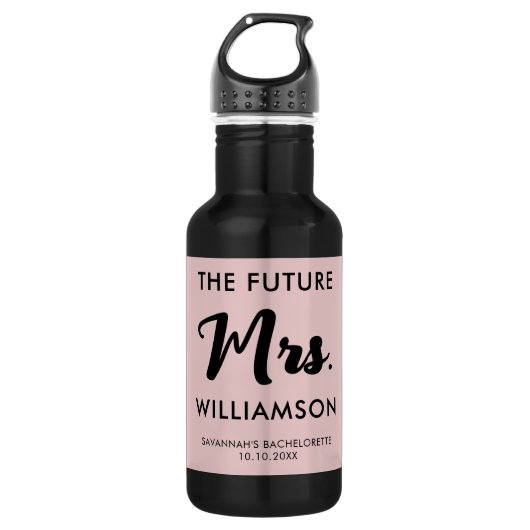 Pink Black Future Frau Nachname Junggeselinnen-Abs Edelstahlflasche (Vorderseite)