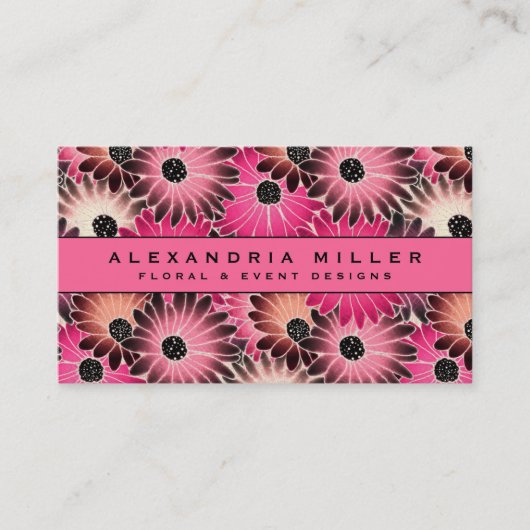 Pink & Black Gerbera Daisies Visitenkarte (Vorderseite)
