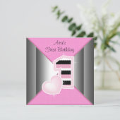 Pink Black Girls 1. Geburtstag Party Einladung (Stehend Vorderseite)