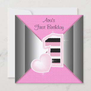 Pink Black Girls 1. Geburtstagsfeier Einladung