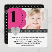 Pink Black Girls Foto 1. Geburtstag Party Einladung (Vorne/Hinten)