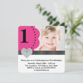 Pink Black Girls Foto 1. Geburtstag Party Einladung (Stehend Vorderseite)