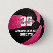 Pink Black Girl's Sports Basketball Team Name Button (Vorderseite)