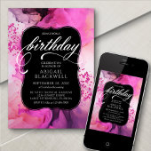 Pink Black Girly Birthday Einladung
