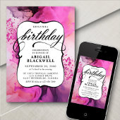 Pink Black Girly Birthday Einladung
