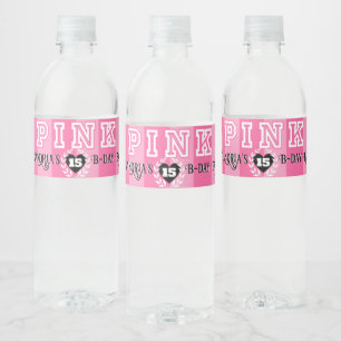 PINK & Black Girly Geburtstagsparty Custom Age Wasserflaschenetikett