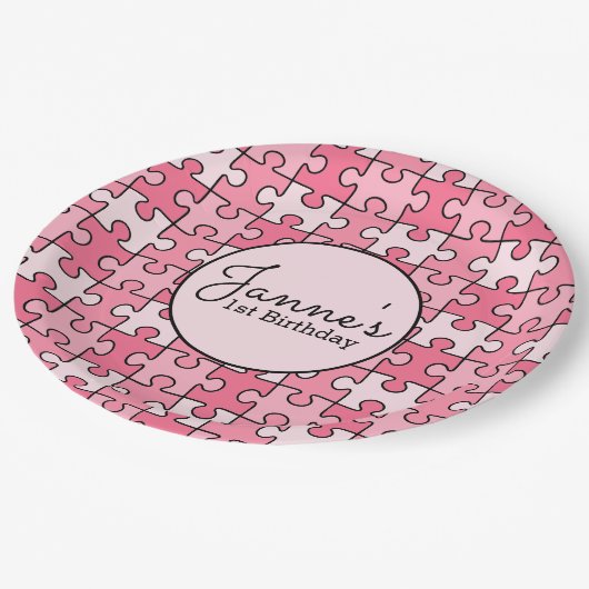 Pink Black Girly Puzzles Stücke Pappteller (Schrägansicht)