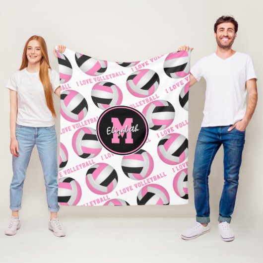 Pink Black Girly Sportsaal I Liebe Volleyball Fleecedecke (Beispiel)