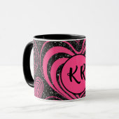 Pink Black Glam Abstract Heart Monogram Initials Tasse (Vorderseite Links)