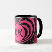 Pink Black Glam Abstract Heart Monogram Initials Tasse (VorderseiteRechts)