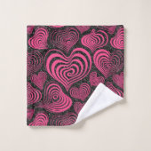 Pink Black Glam Abstract Heart Pattern Badhandtuch Set (Waschlappen)