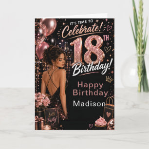 Pink Black Glam Achtzehnter Geburtstag Karte
