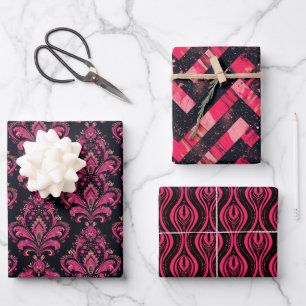 Pink & Black Glam: Bold, Chic, Sparkling Art Geschenkpapier Set