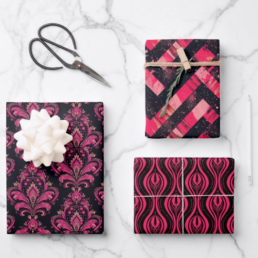 Pink & Black Glam: Bold, Chic, Sparkling Art Geschenkpapier Set (Vorderseite)