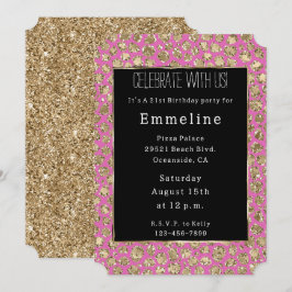 Pink Black Glam Glitzer Leopard Einladung