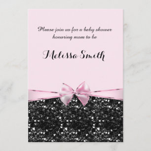 Pink & Black Glitter Glam Schleife Mädchen Baby Sh Einladung