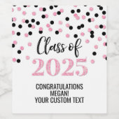 Pink Black Glitzer Class 2025 Abschluss Weinetikett (Einzelnes Label)