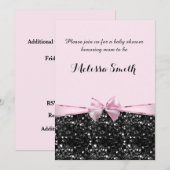 Pink & Black Glitzer Glam Bow Girls Babydusche Einladung (Vorne/Hinten)