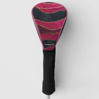 Pink Black Gold Abstract Luxury Magenta Marble Golf Headcover
