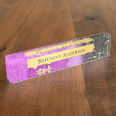 Pink Black Gold Abstrakte Alkoholtinte Namensplakette (Seite)